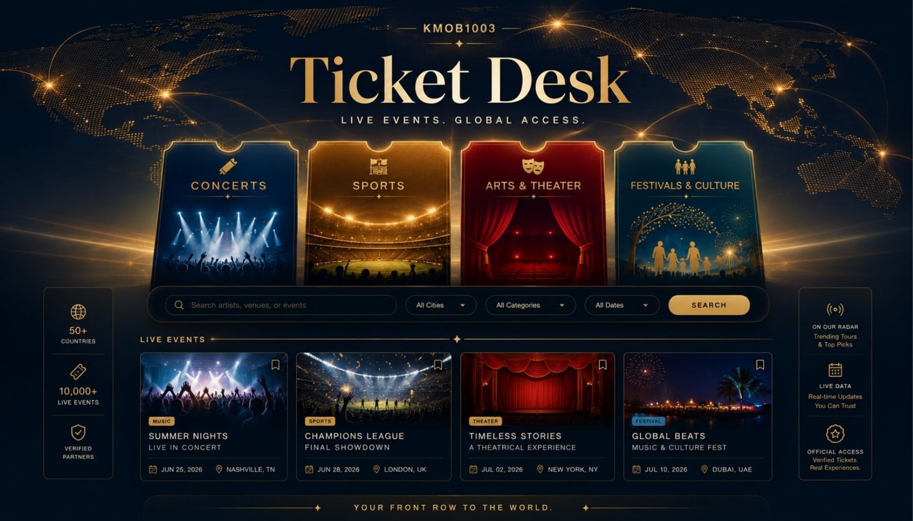 KMOB1003 Ticket Desk Live — global access to concerts, sports, and culture rooms