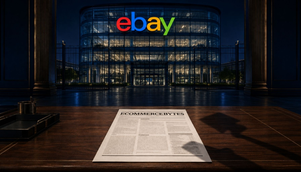 An ivory independent newsletter rests beneath the shadow of a vast corporate security grid in a deep-blue institutional room.